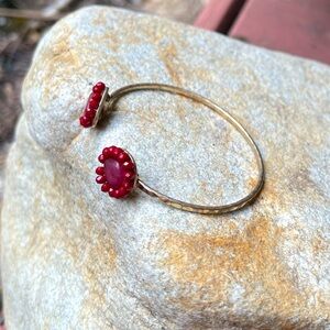 Ruby Red 2 Stone Gold Bangle Bracelet